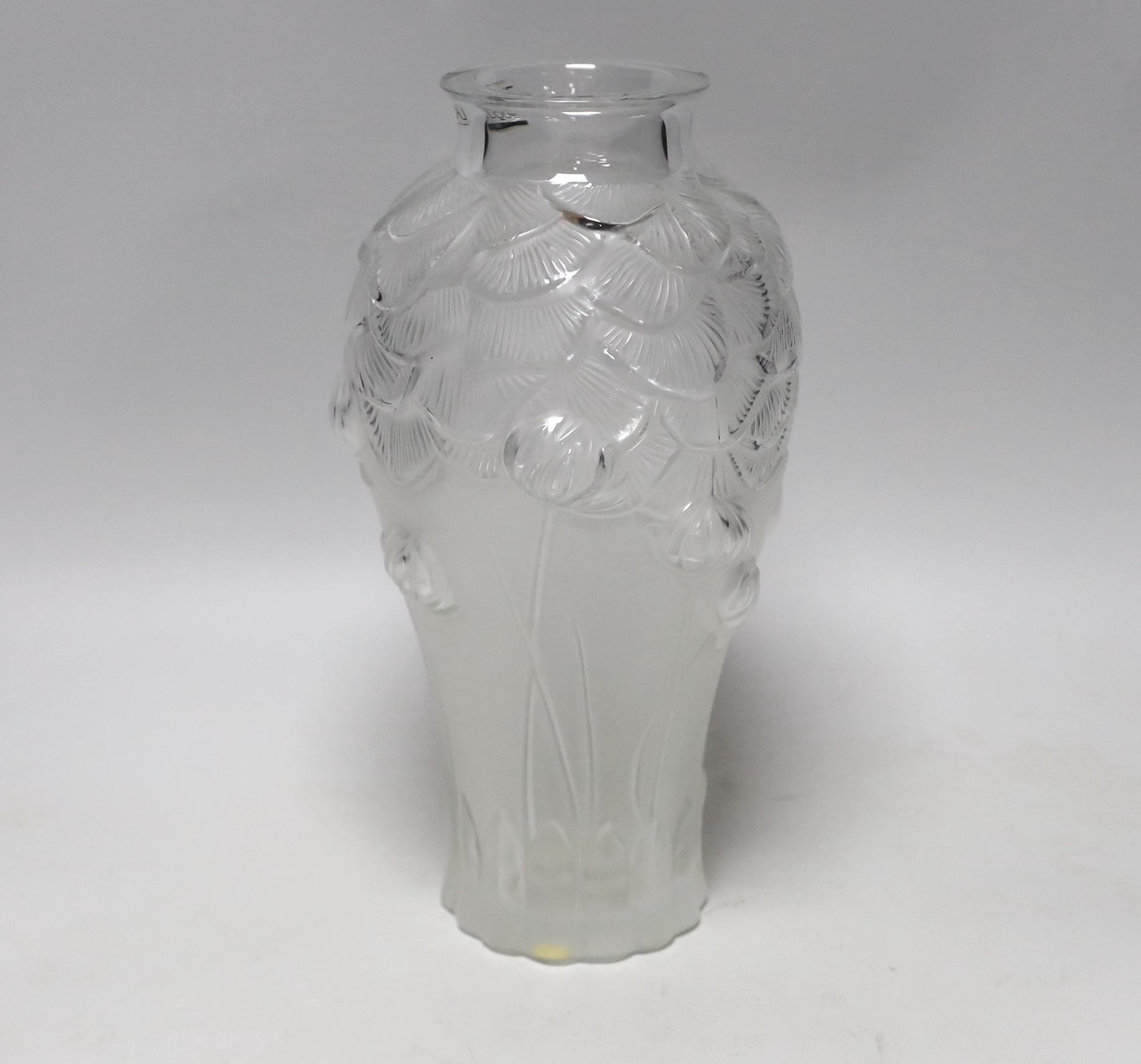 A Lalique ‘Giverny’ baluster vase with original box, 28.5cm